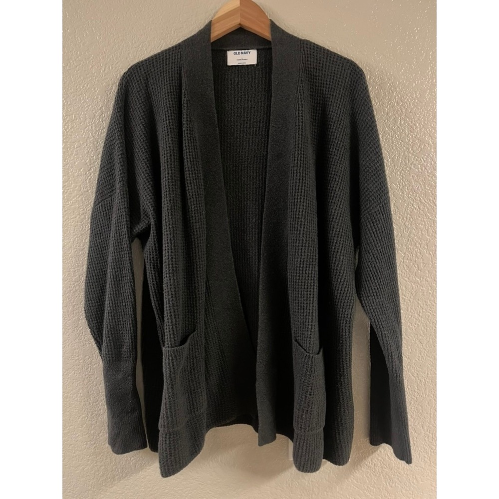 Old Navy Womens Charcoal Gray Waffle Knit Open Front Cardigan Sweater Large